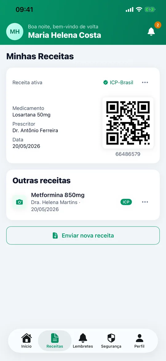 Lista de receitas médicas organizadas por médico e data